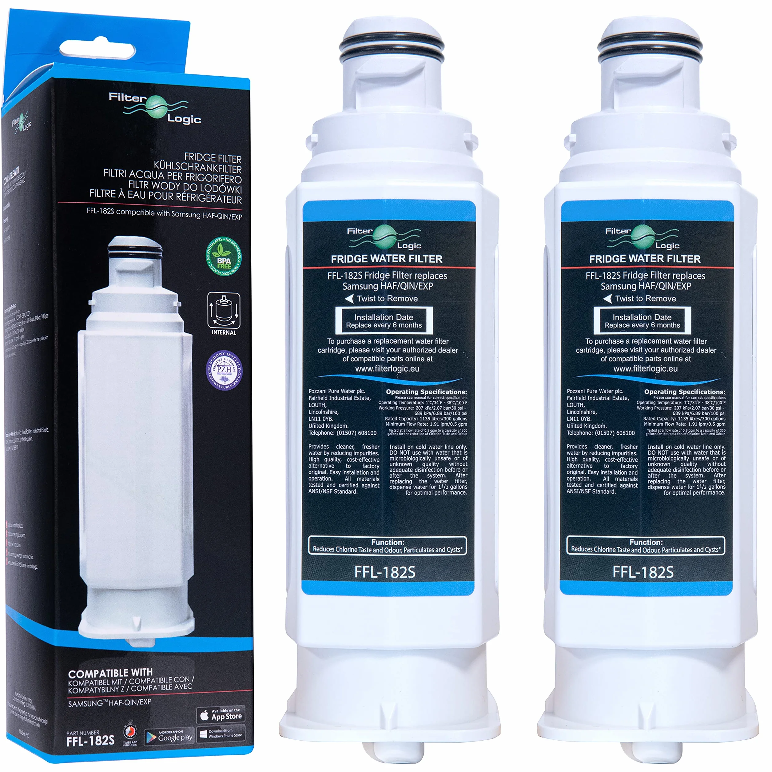 FilterLogic FFL-182S | 2x Filtro acqua compatibile con Samsung HAF-QIN, HAF-QIN/EXP, HAFQIN, DA97-17376B per sistema frigorifero DA97-08006C