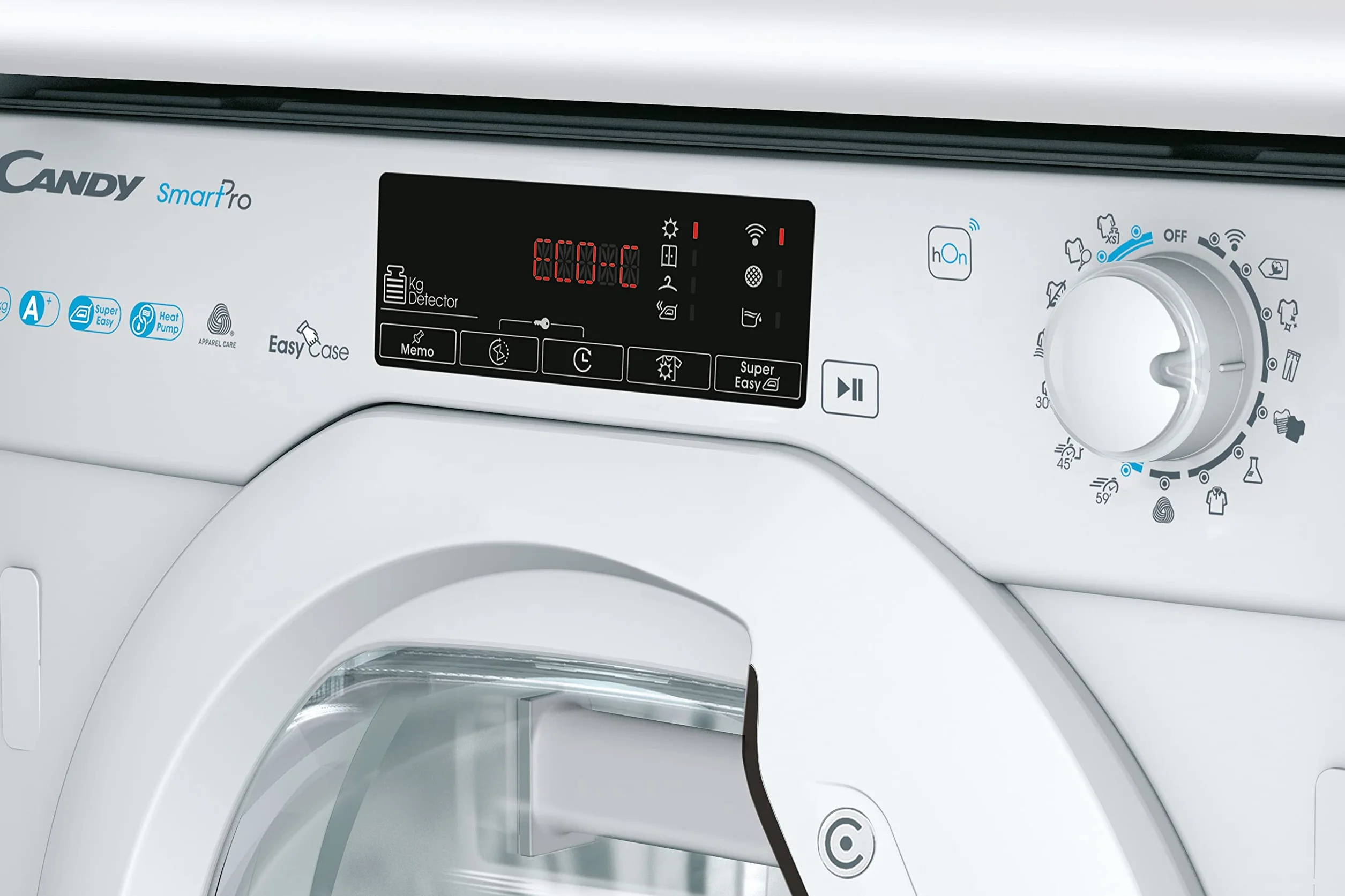 Candy Smart Pro Asciugatrice 7 Kg da Incasso, Pompa di Calore, Classe A+, Wi-Fi e BLE, Controllo da Remoto, Avvio Programmabile, Programma Stiro Facile, 60 x 46,5 x 85 cm, Bianca - BCTD H7A1TE-S