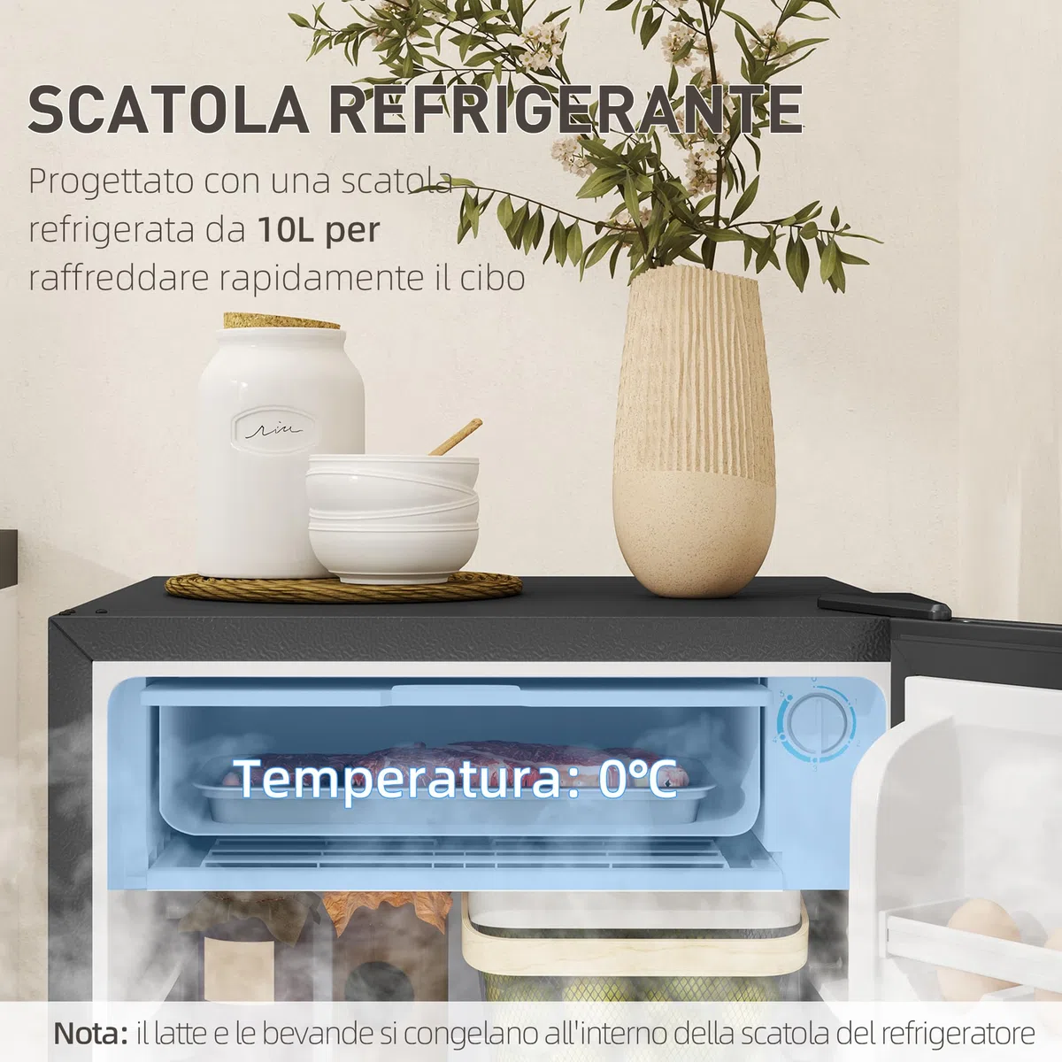 HOMCOM Frigorifero Piccolo 91L MonoPorta Reversibile con Congelatore, Mini Frigo da Camera Tavolo Silenzioso Classe E Compatto con Temperatura Regolabile 0-10 ℃, Libera Installazione, Nero