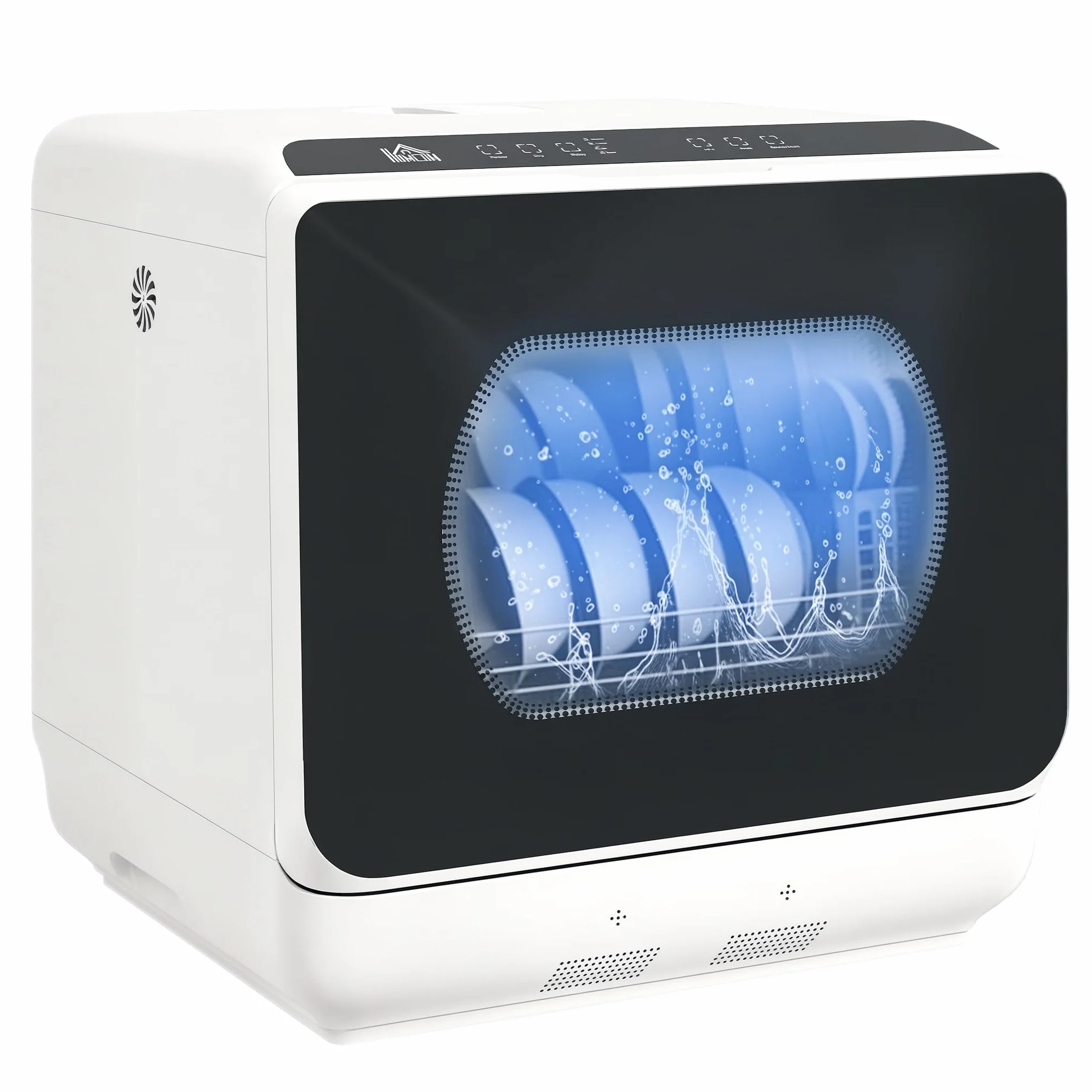 HOMCOM Mini lavastoviglie, lavastoviglie da tavolo, 5 programmi, doppia alimentazione dell'acqua e modalità di lavaggio della frutta, serbatoio dell'acqua da 6 L, comandi a sfioramento, display LED,