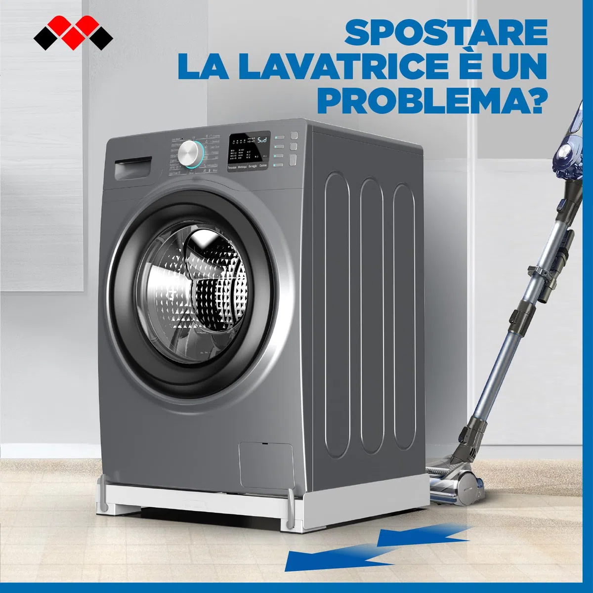 Meliconi BASE MOVE EVO SIOC, Base per Lavatrice con Ruote e Freni, 60x60cm, 250kg, Bianca