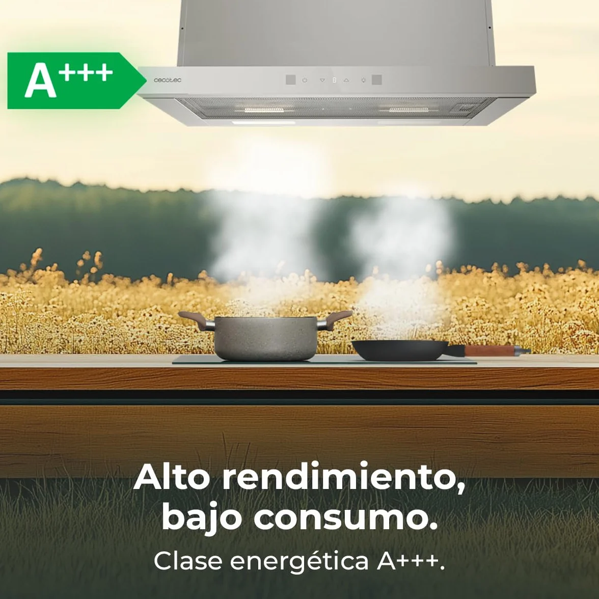 Cecotec Cappa Aspirante 60cm Telescopica Bolero Flux TLT 604400 Glass White A+++. Aspirazione 431,2m³/h, Basso Consumo, Motore DC, Controllo Movimento e Touch, Vetro Frontale Bianco, Acciaio Inox