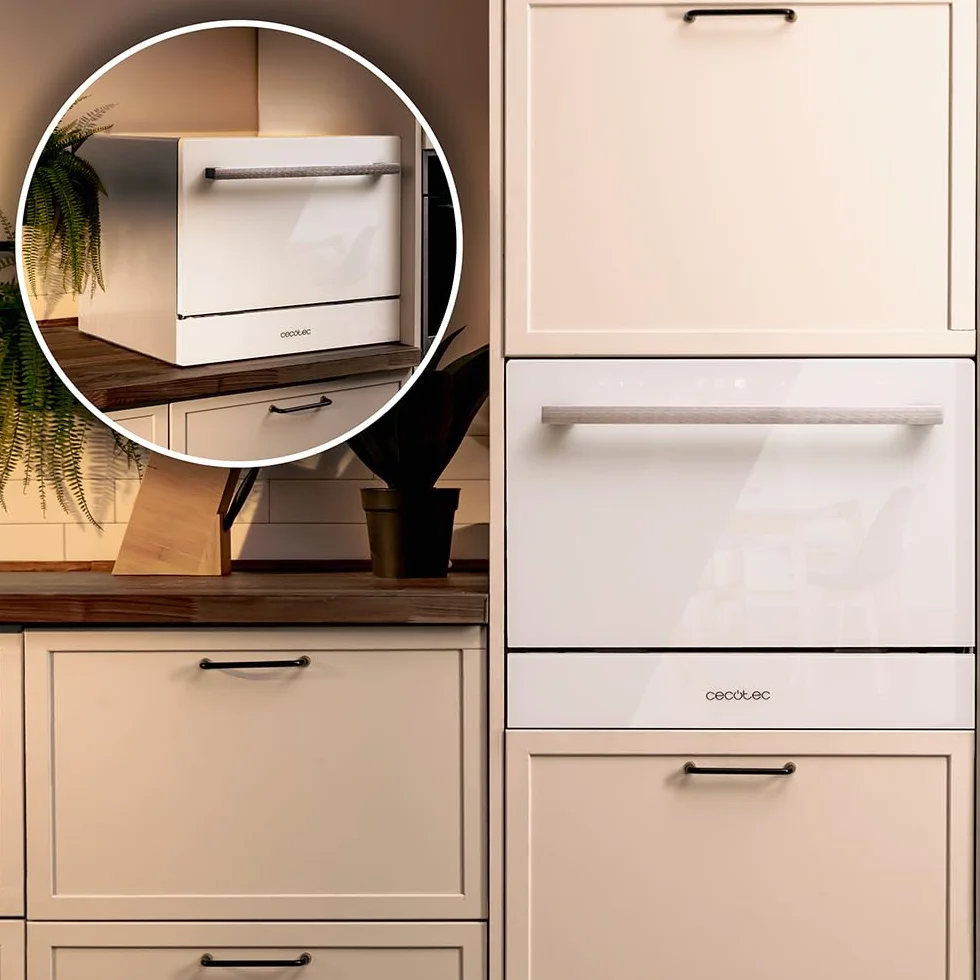 Cecotec Lavastoviglie Compact 6 Posate Bolero Aguazero 2400 White Glass, 1380 W, Finitura vetro bianco, 5 programmi, Controllo pannello touch, Programmabile fino a 24 ore, Child Lock e cestino per