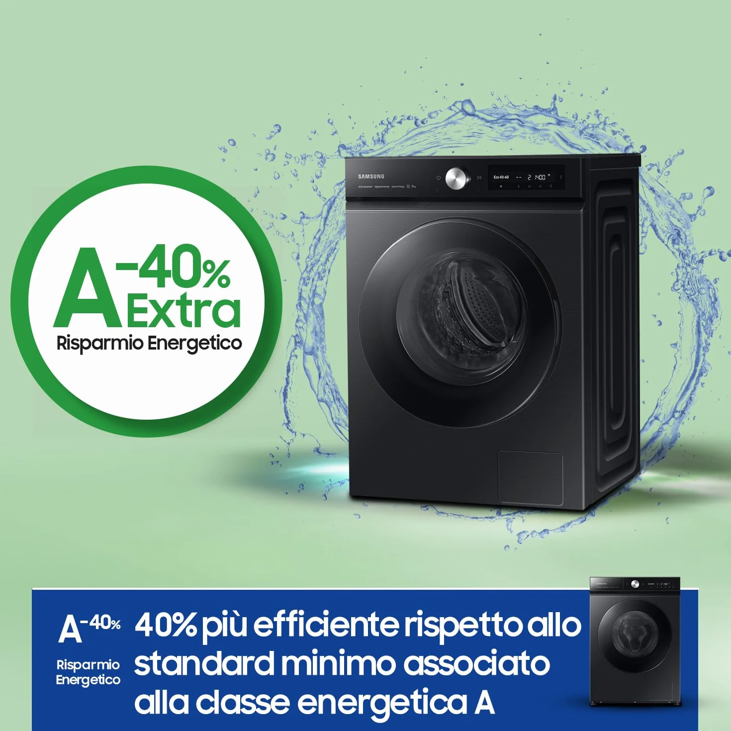 Samsung Lavatrice Bespoke AI Quickdrive WW11DB8B95GB/U3, 11 Kg, 1400 RPM, Wi-Fi, AI Control, Vapore, Carica Frontale, 60l x 85h x 60p cm (Ricondizionato)