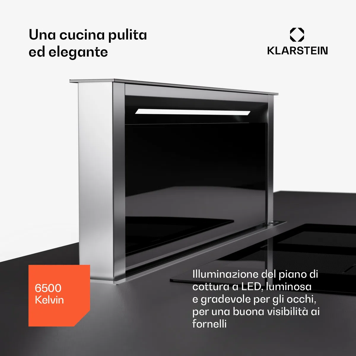 Klarstein cappa aspirante 75 cm a scomparsa ricircolo 2 in 1 576 m³/h LED touch nero
