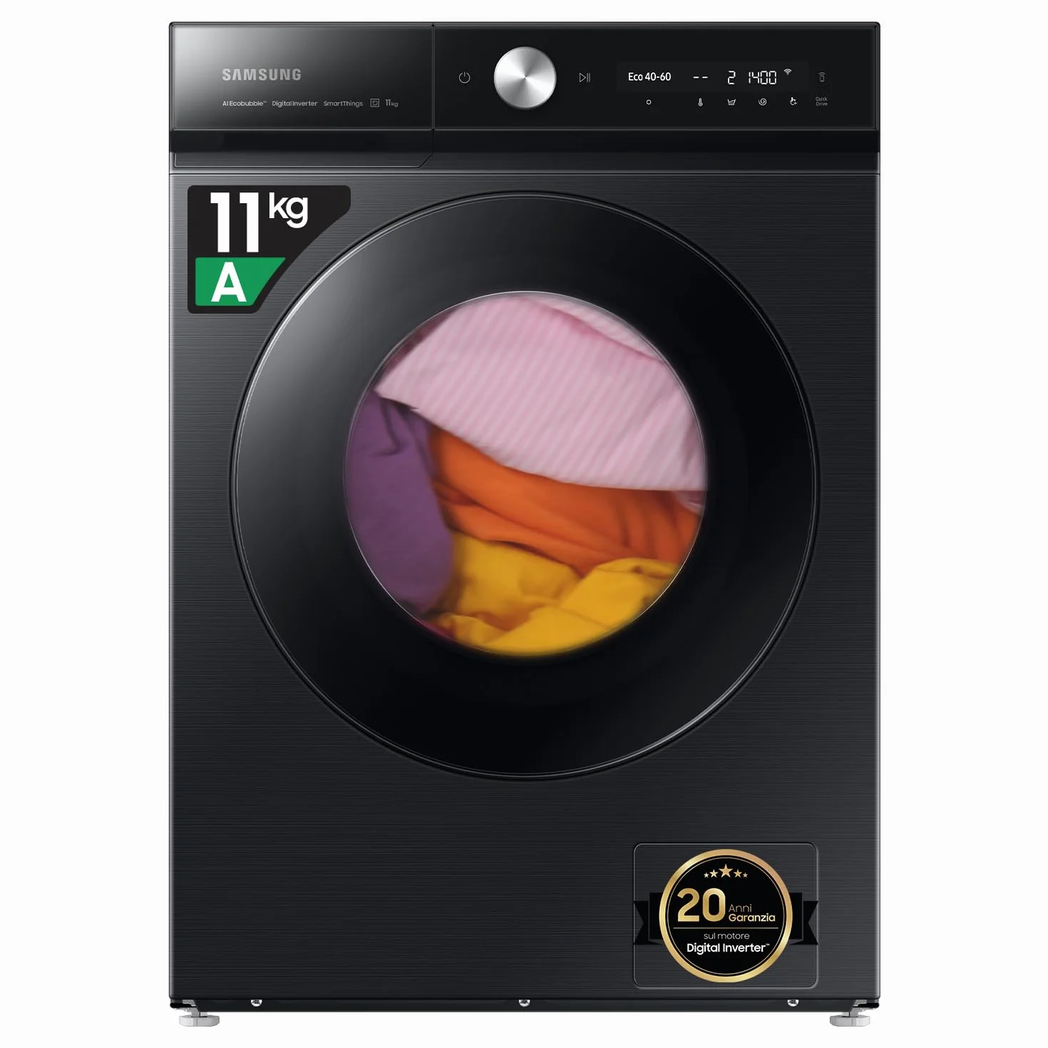 Samsung Lavatrice Bespoke AI Quickdrive WW11DB8B95GB/U3, 11 Kg, 1400 RPM, Wi-Fi, AI Control, Vapore, Carica Frontale, 60l x 85h x 60p cm (Ricondizionato)
