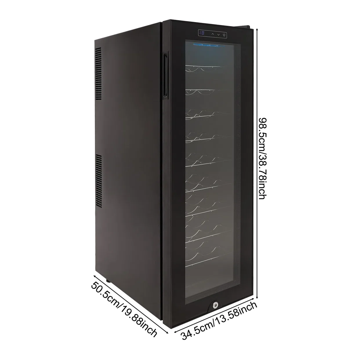 Frigorifero per vino, 30 bottiglie, 90 l, illuminazione a LED, freestanding Wine Fridge con touchscreen, porta in vetro rinforzata, 50,5 x 34,5 x 98,5 cm