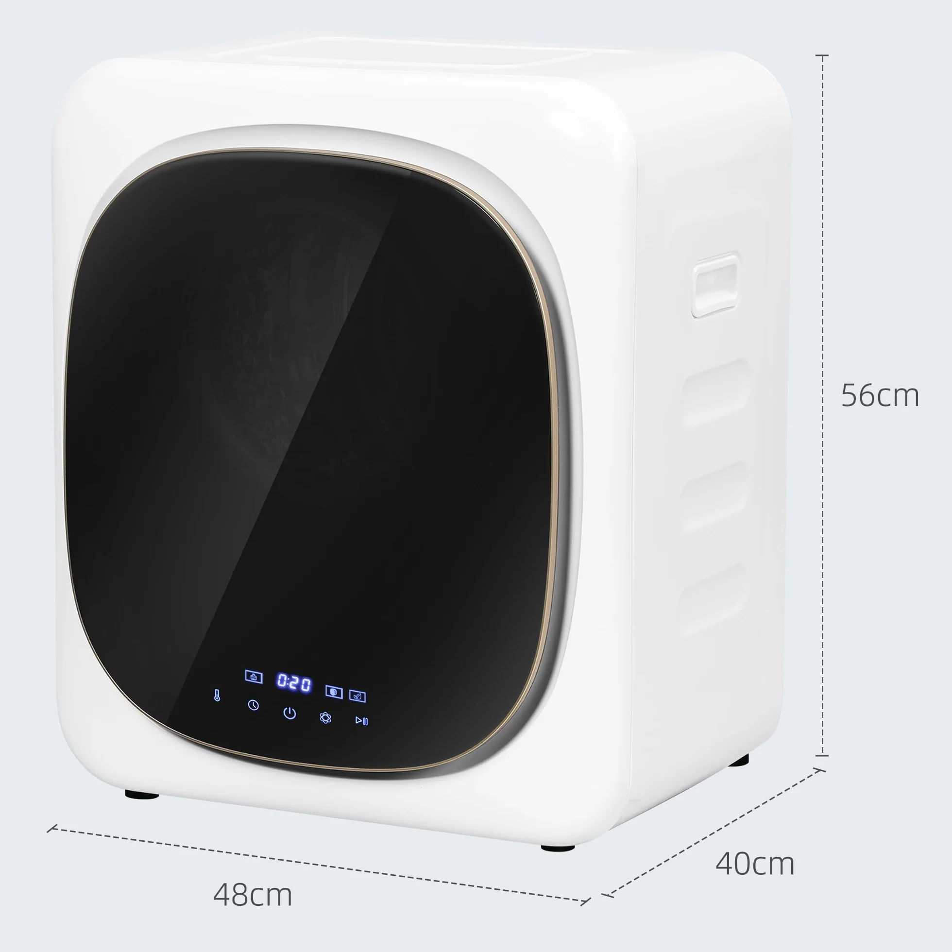 HOMCOM Mini Asciugatrice Portatile 4 kg, 6 Programmi, Display Touch, Asciugatrice Compatta 800W, Carica Frontale, Fino 60℃, Impilabile/Parete/Autoportante, Timer, Tamburo in Acciaio Inox, Casa, Bianco
