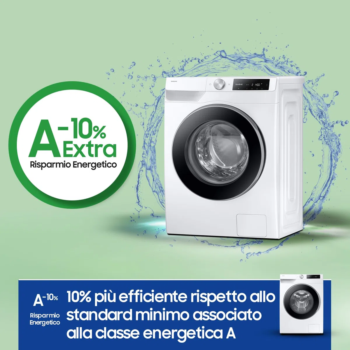 Samsung Lavatrice AI Control WW90DG6U25LE/U3 Libera installazione, 9 Kg, 1400 RPM, Wifi, Ecolavaggio Rapido 39', Vapore, Carica Frontale, 60l x 85h x 55p cm