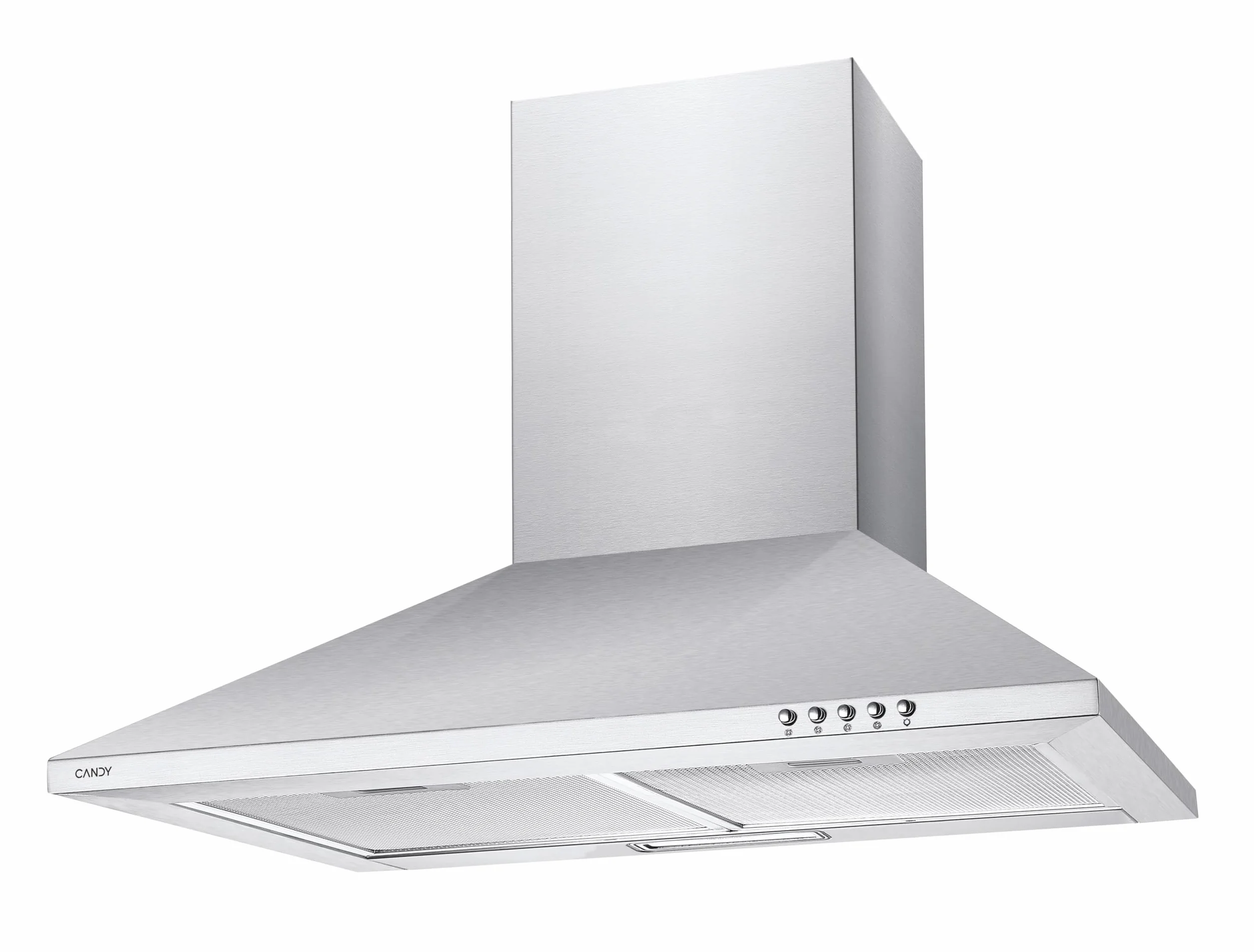 Candy CCE117/1X, cappa aspirante 70 cm, 3 livelli di potenza, 65 W, 305 M3/H, filtri al carbonio, 2 pannelli in alluminio antigraffio, illuminazione a LED, 56/62 dB, classe C, acciaio inossidabile