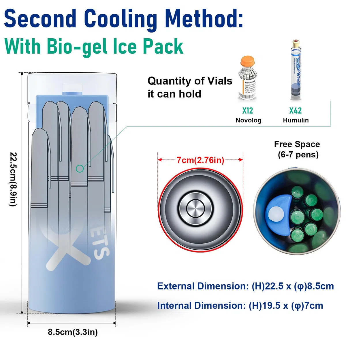 Frigo per Insulina da Viaggio, ad alta Capacità 8-9 penne, 2-8℃ USB Frigorifero per Medicinali Portatile, Borse per Insulina con 4 ghiaccio biogel, blu