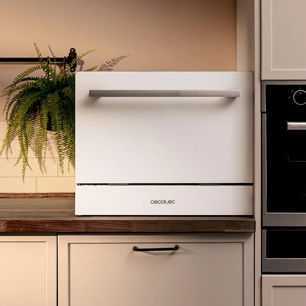 Cecotec Lavastoviglie Compact 6 Posate Bolero Aguazero 2400 White Glass, 1380 W, Finitura vetro bianco, 5 programmi, Controllo pannello touch, Programmabile fino a 24 ore, Child Lock e cestino per