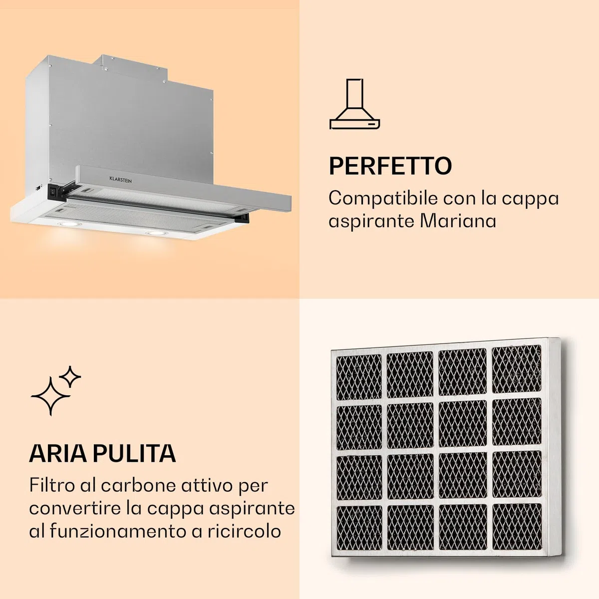 KLARSTEIN Mariana - Filtro ai Carboni Attivi, Filtro per Cappa aspirante, Accessorio, Pezzo di Ricambio, 20 x 2 x 17 cm (LxAxP), Cappa da Cucina, Filtro a Carbone
