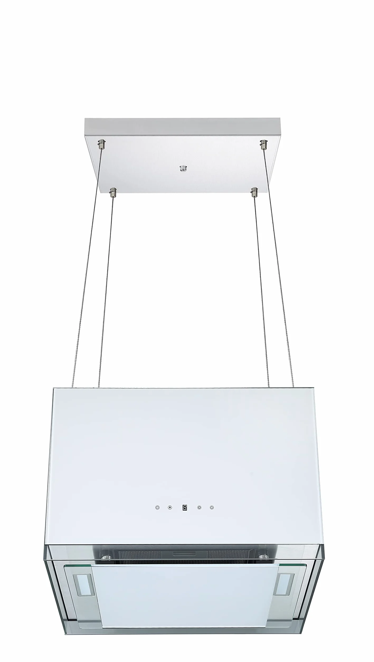 Respekta Centa Cappa aspirante/cappa a isola 50 cm/struttura in acciaio bianco con pannello copriluce in vetro/funzione di ricircolo / CH11050IW / A+ / 50 – 69 dB