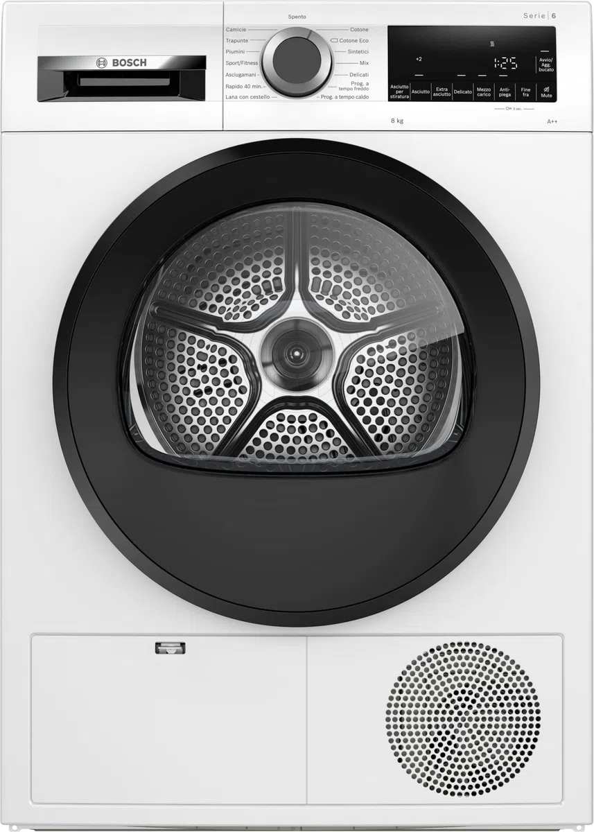 Bosch WQG23100IT Serie 6, Asciugatrice a pompa di calore, capacità 8 kg, EasyClean, Cestello Lana, Auto Dry, Programma Rapido