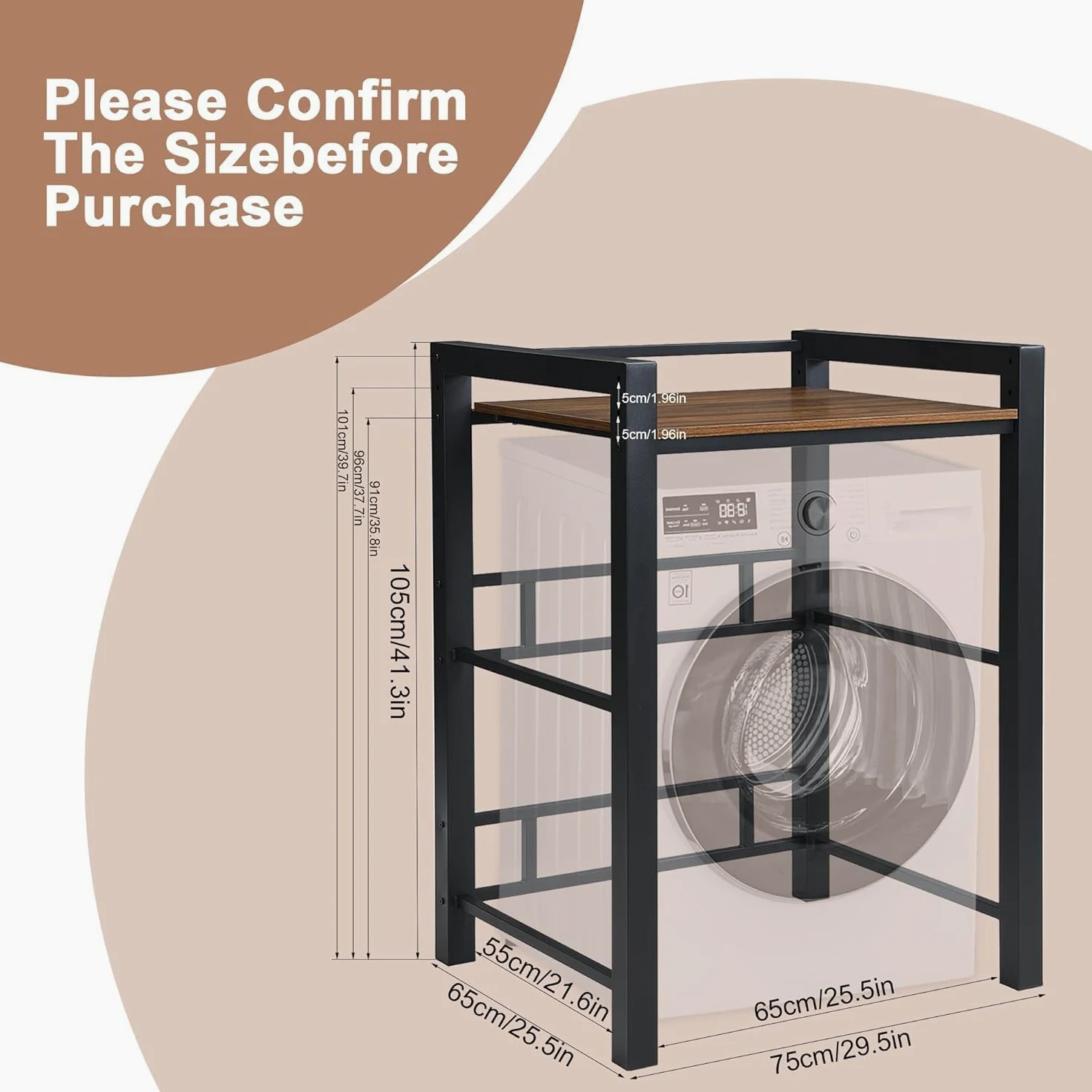 Scaffale per Incolonnamento Lavatrice e Asciugatrice, 3 Regolabili in Altezza,Base per lavatrice, Scaffale Sopra la lavatrice, Capacità di Carico 350 kg, Per Bagno (bianco, 75 x 65 x 105 cm)