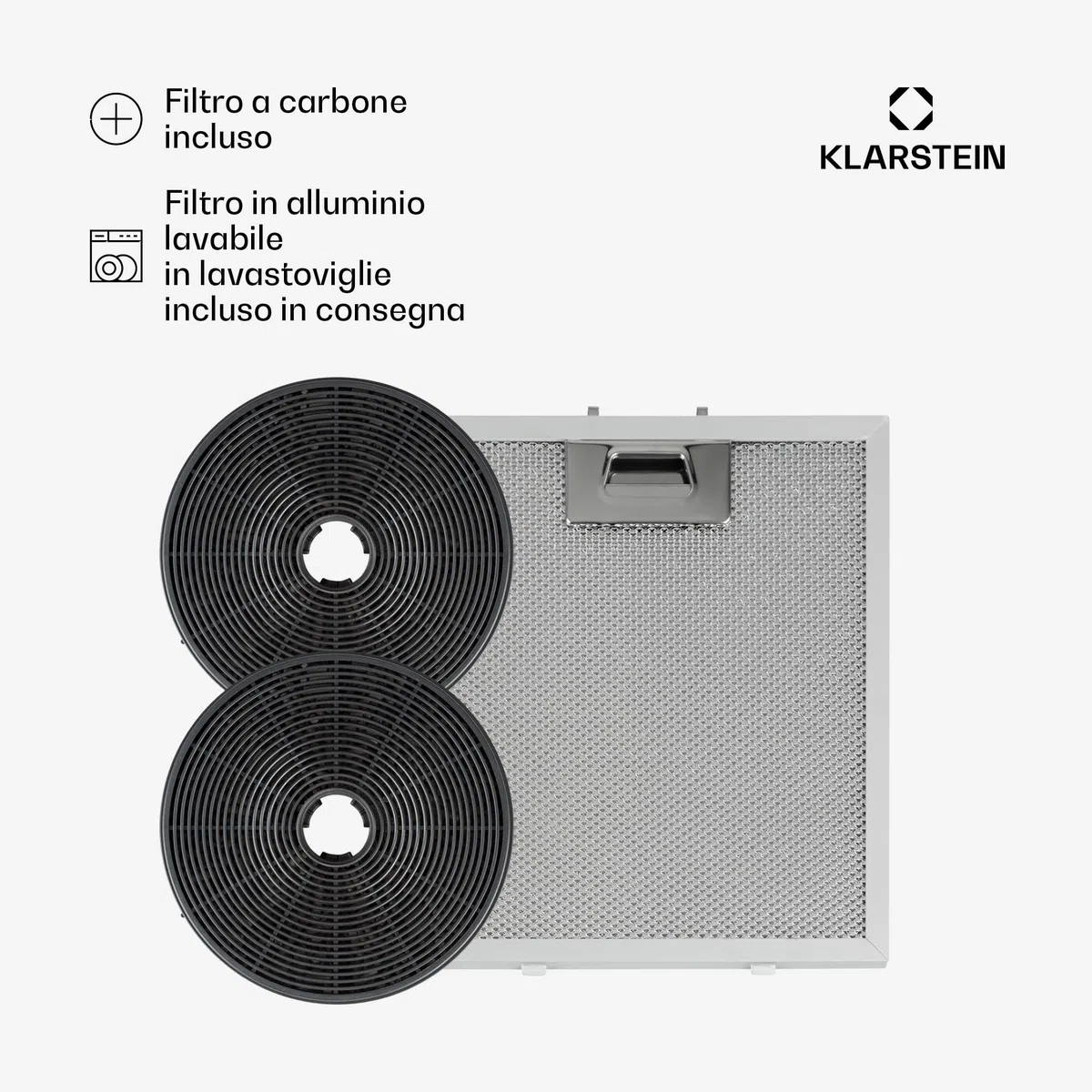 Klarstein Skyfall Smart - Cappa a Isola, Controllo Manuale o per App, 45 x 42 cm (ØxL), Sospesa, Ricircolo/Scarico, 3 Livelli, 402 m³/h, 200 W, Luce LED, Classe Energetica C, Nero