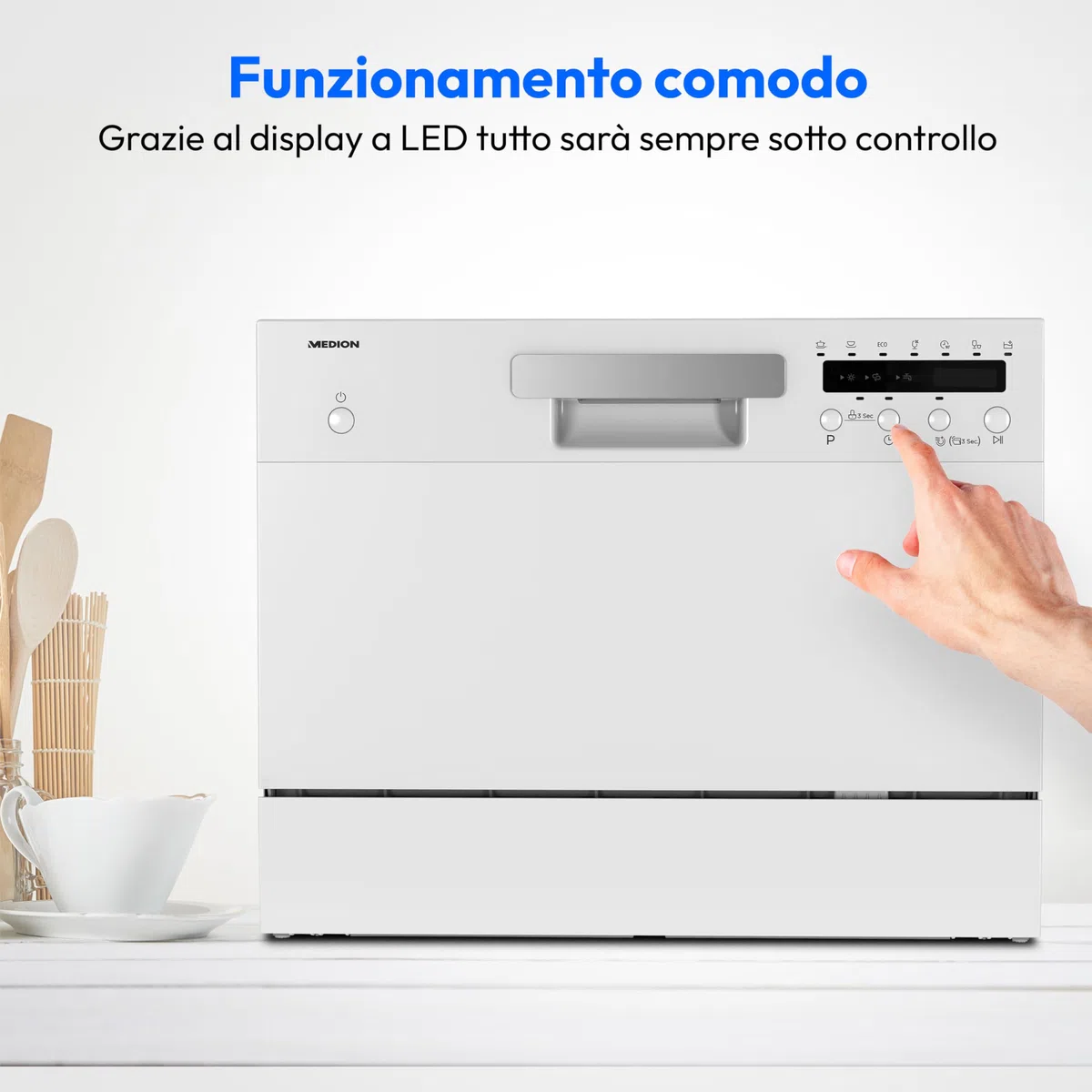 MEDION Mini lavastoviglie (capacità 6 coperti, 6 programmi di lavaggio, programma ECO, display a LED, 47 dB, MD 37496)