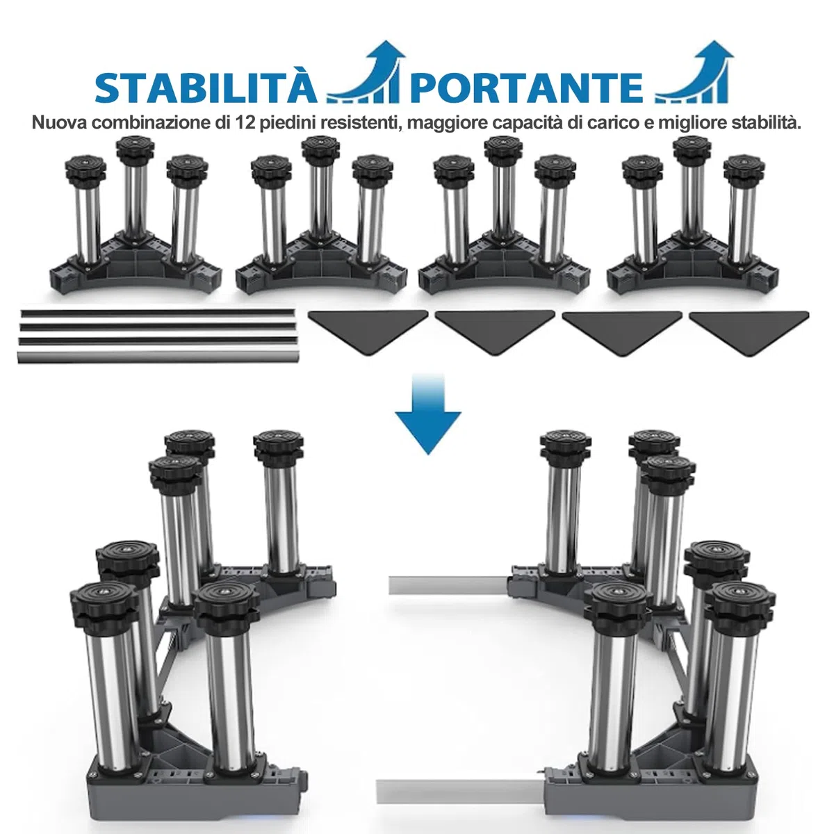 DEWEL Base per Lavatrice 12 Piedi, Lunghezza Regolabile 43-57 CM, Altezza 18-20 CM, Capacità Di Carico 500 KG Base Lavatrice Regolabile Per Asciugatrice, Frigorifero e Congelatore (Nero)