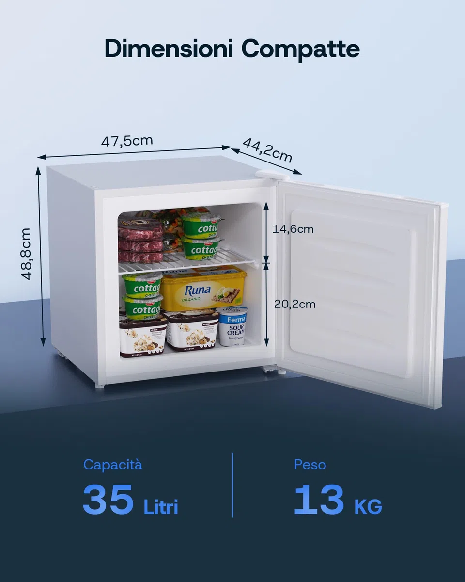 Upstreman 35L Mini Congelatore Compatto, 4 Stelle Congelatore Piccolo -24℃,Porta Reversibile,Silencieux,Risparmio Energetico,Mini Freezer per Camera,Ufficio,Hotel,Bianco,UF35