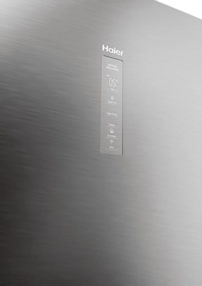 Haier 3D 60 Serie 5 Frigorifero Combinato 3 Porte 414 Litri (289 Frigo + 125 Freezer), Air Surround, Cassetti Accesso Diretto, Wi-Fi App hOn, Classe D, 205 x 59,5 x 66,7 cm (AxLxP), Inox, HTW5620DNMG