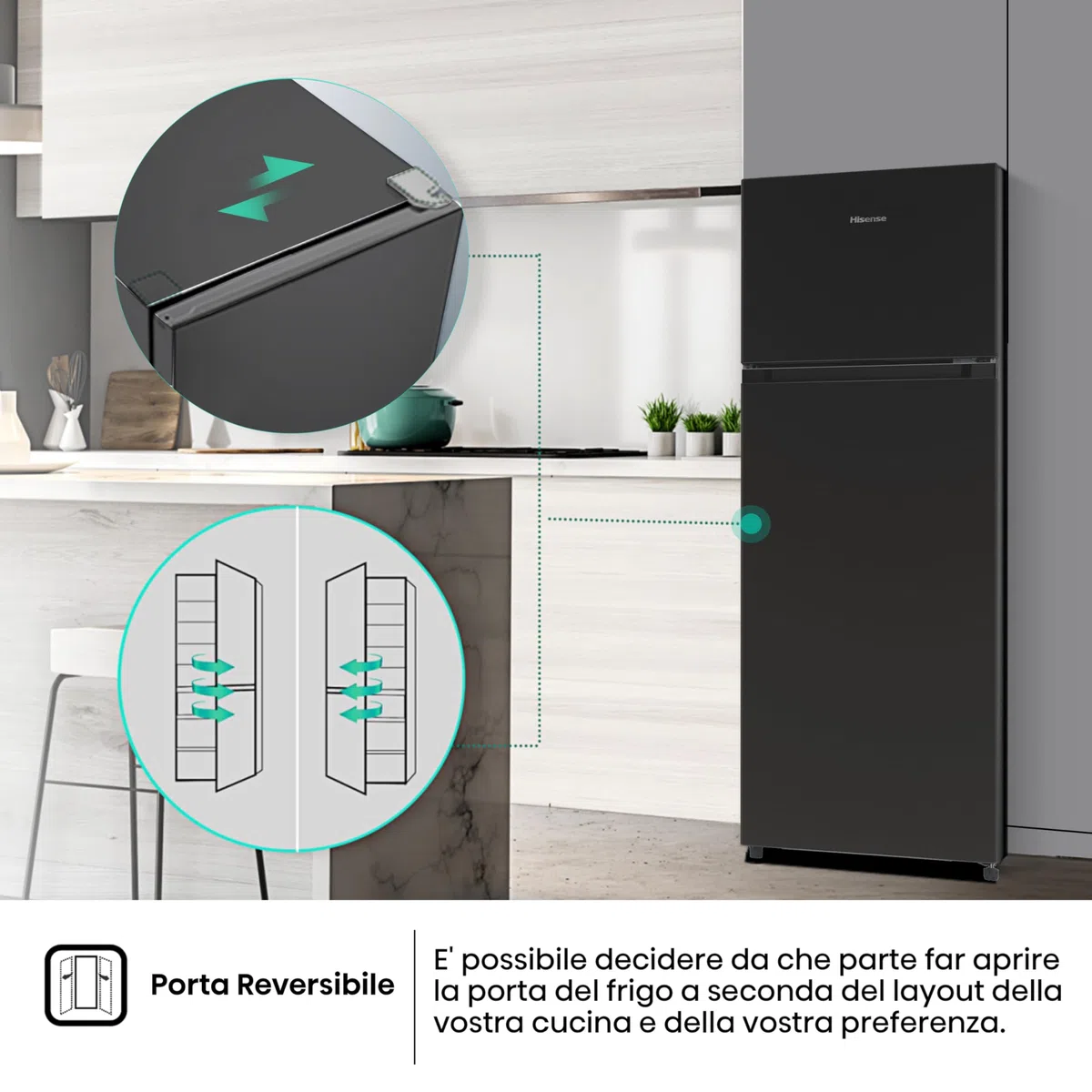 Hisense MTM55205BE Frigorifero Doppia Porta a Libera Installazione Modello 2022, 206 L, Nero, 143.4 x‎ 54.2 x 55 cm