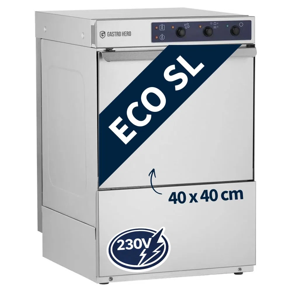 GastroHero Lavastoviglie ECO 40 x 40 cm, con dosatore detergente e brillantante, con pompa di scarico, Made in Europe, 230 V