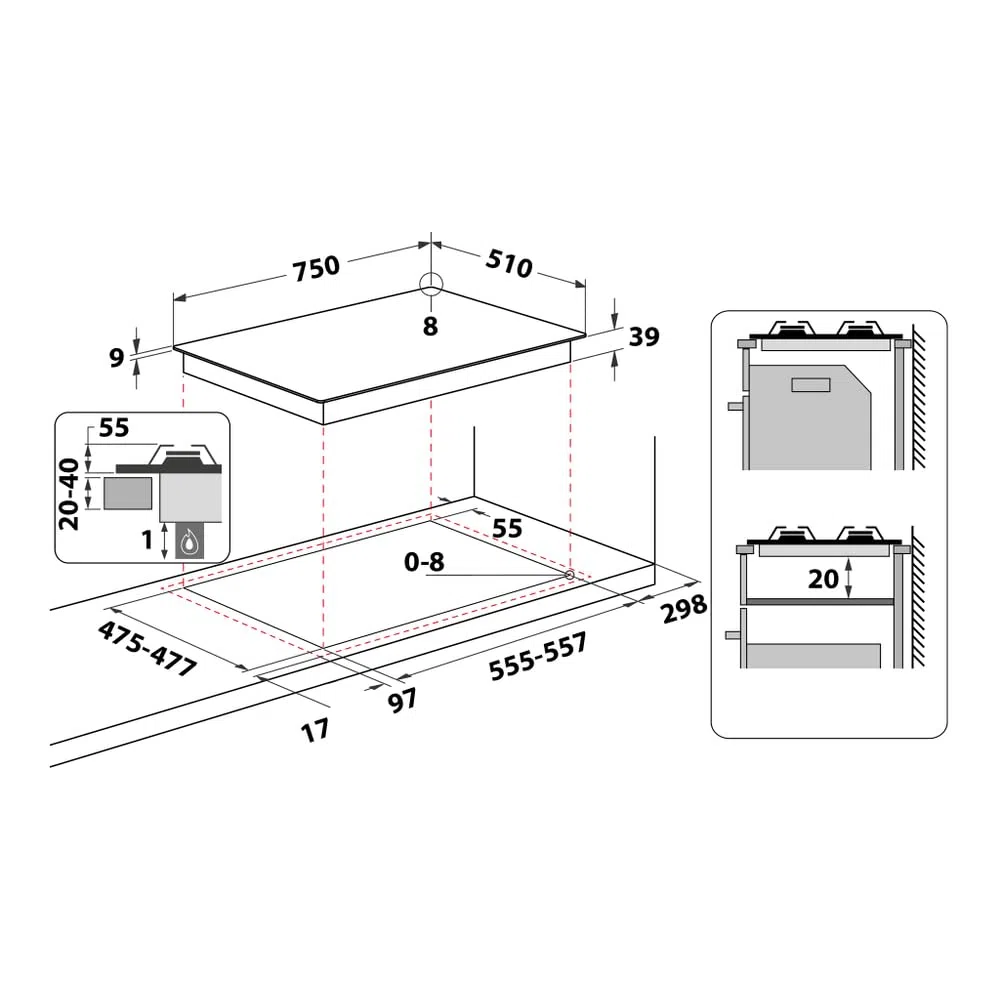 Hotpoint PCN 750 T (AN) R/HA Incasso Gas Antracite piano cottura