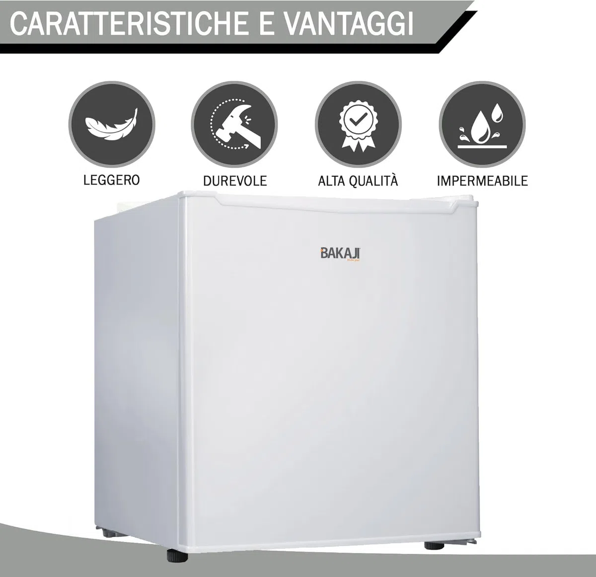 BAKAJI Frigo Bar Mini Frigorifero 4 Scomparti Capacita' 46 LT Hotel Casa Ufficio Studio Campeggio Dimensione 49 x 44 x 49 cm Colore Bianco