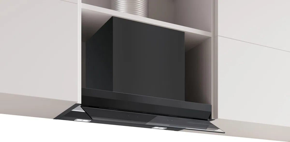 Serie 6, cappa di design integrato, 60 cm, vetro trasparente nero stampato, nero opaco, DBB67DP60