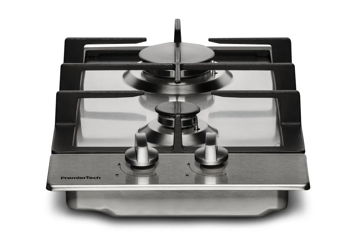 PremierTech Piano Cottura a Gas, 2 Fuochi, 30cm, Domino, Acciaio Inox, Supporto in Ghisa Professionale, predisposto Metano e kit ugelli GPL inclusi, da Incasso, PC2G30
