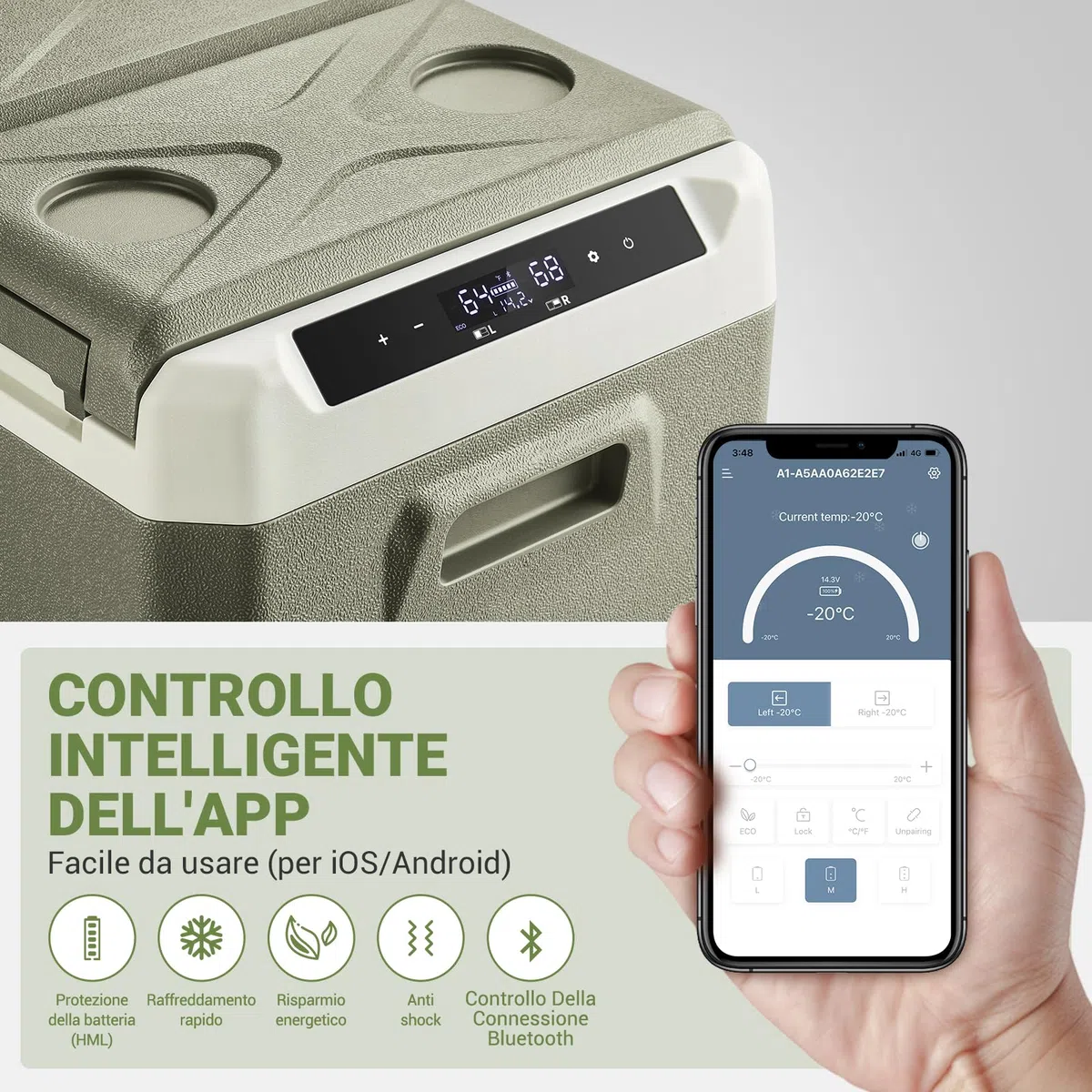 AAOBOSI Frigo Portatile 40L,Frigorifero Portatile 12v 220v Di Controllo,Frigo Da Campeggio 12/24V DC E 100-240V AC,Per L'Auto e La,RV,Viaggi