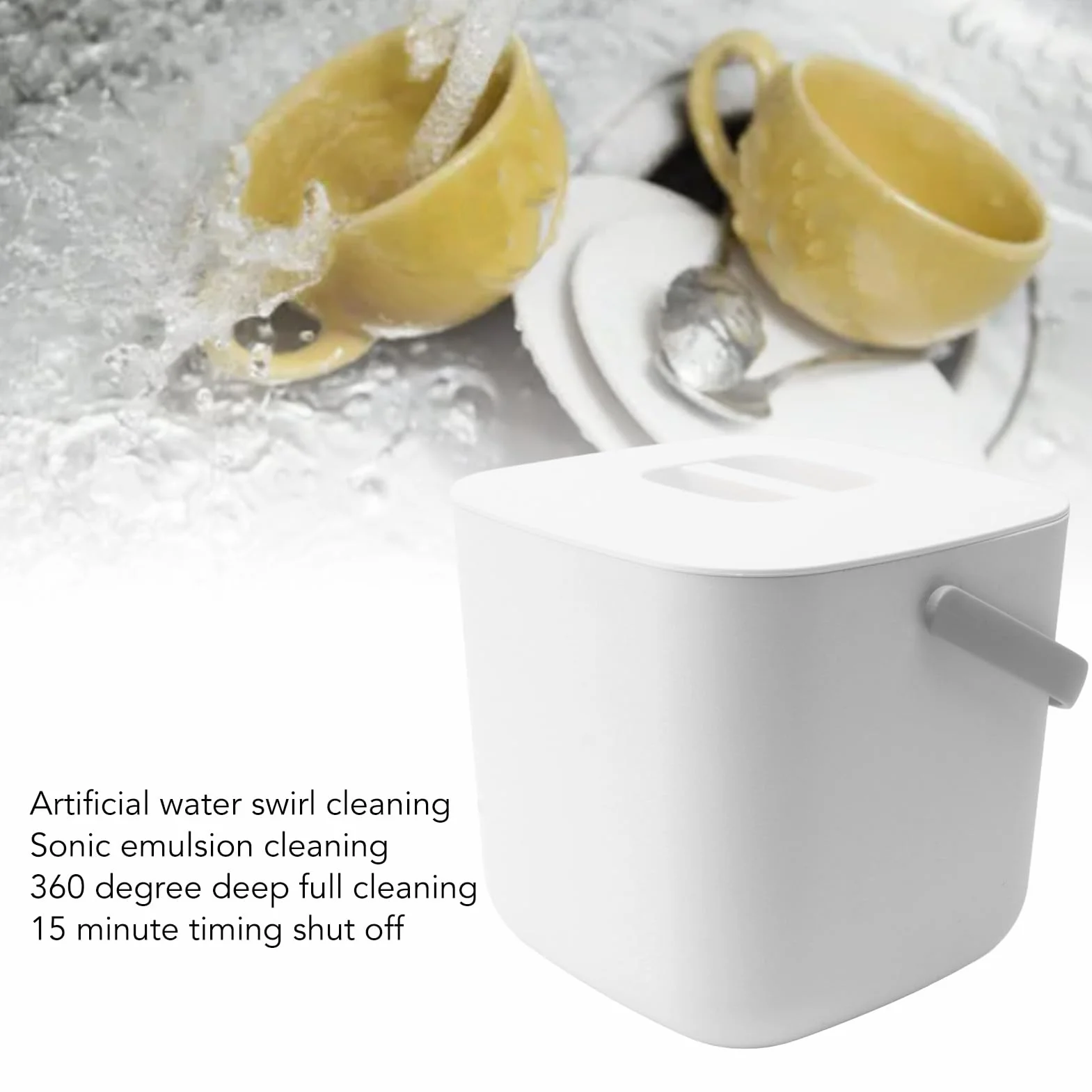 Mini Lavastoviglie da Appoggio, Lavastoviglie Portatile Portatile a Pulizia Completa Profonda a 360 Gradi Temporizzazione di 15 Minuti Spegnimento Lavatrice Portatile con Ventosa (Bianco)