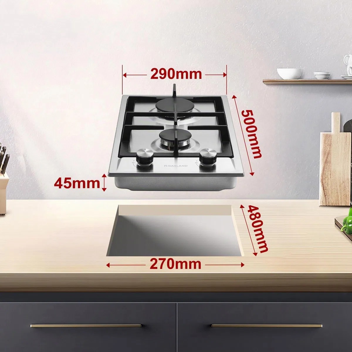 GASLAND GH30SF piano cottura a gas da incasso 2 fuochi 30 cm 4200 W acciaio inossidabile GPL/gas naturale