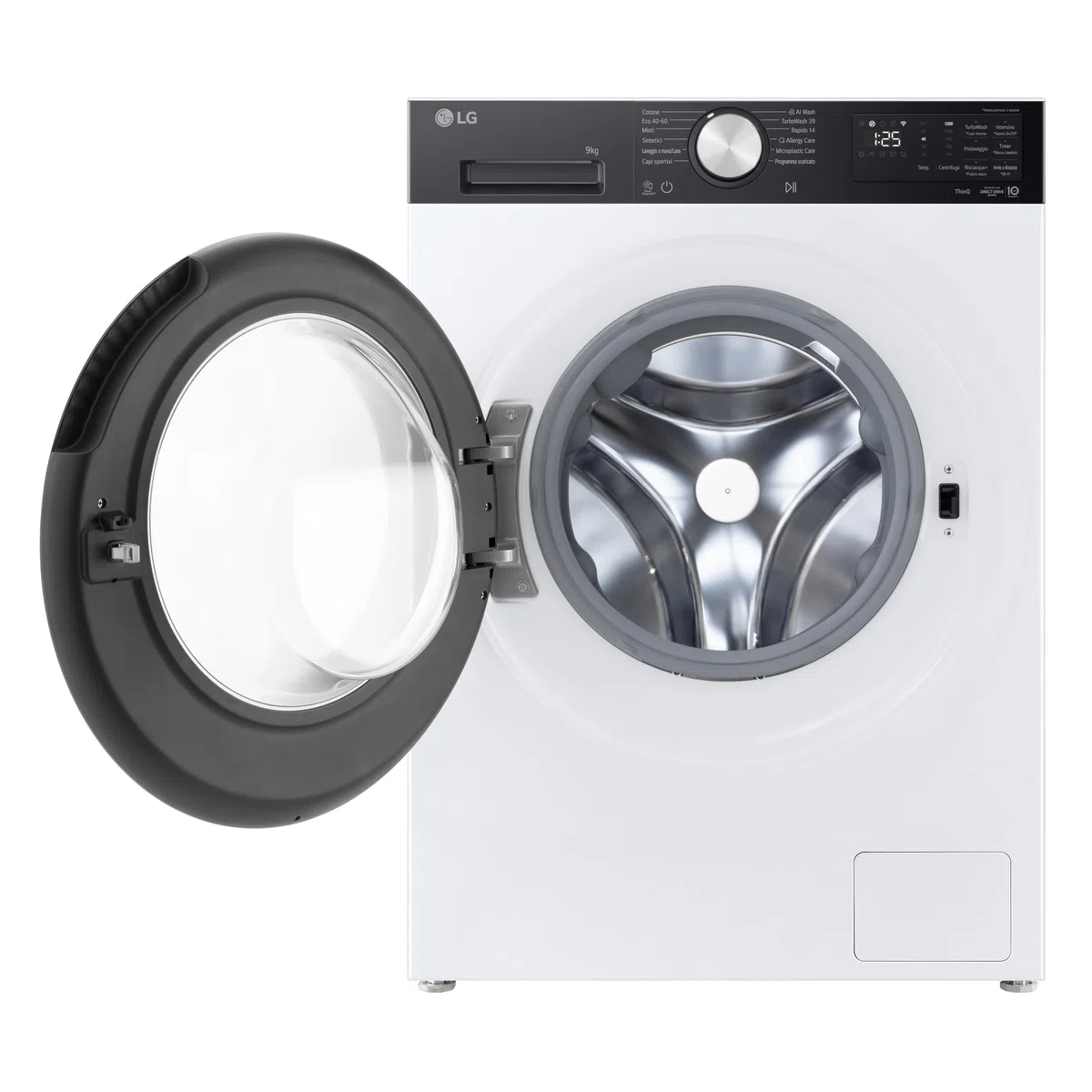 LG F2NX50S9TKC Lavatrice Slim 9 kg Next AI DD, Classe A -30%, 1200 Giri, Programma AI Wash con Intelligenza Artificiale, Wi-Fi, Allergy Care, TurboWash 360, Serie X5, White Black Pannel e Silver Knob