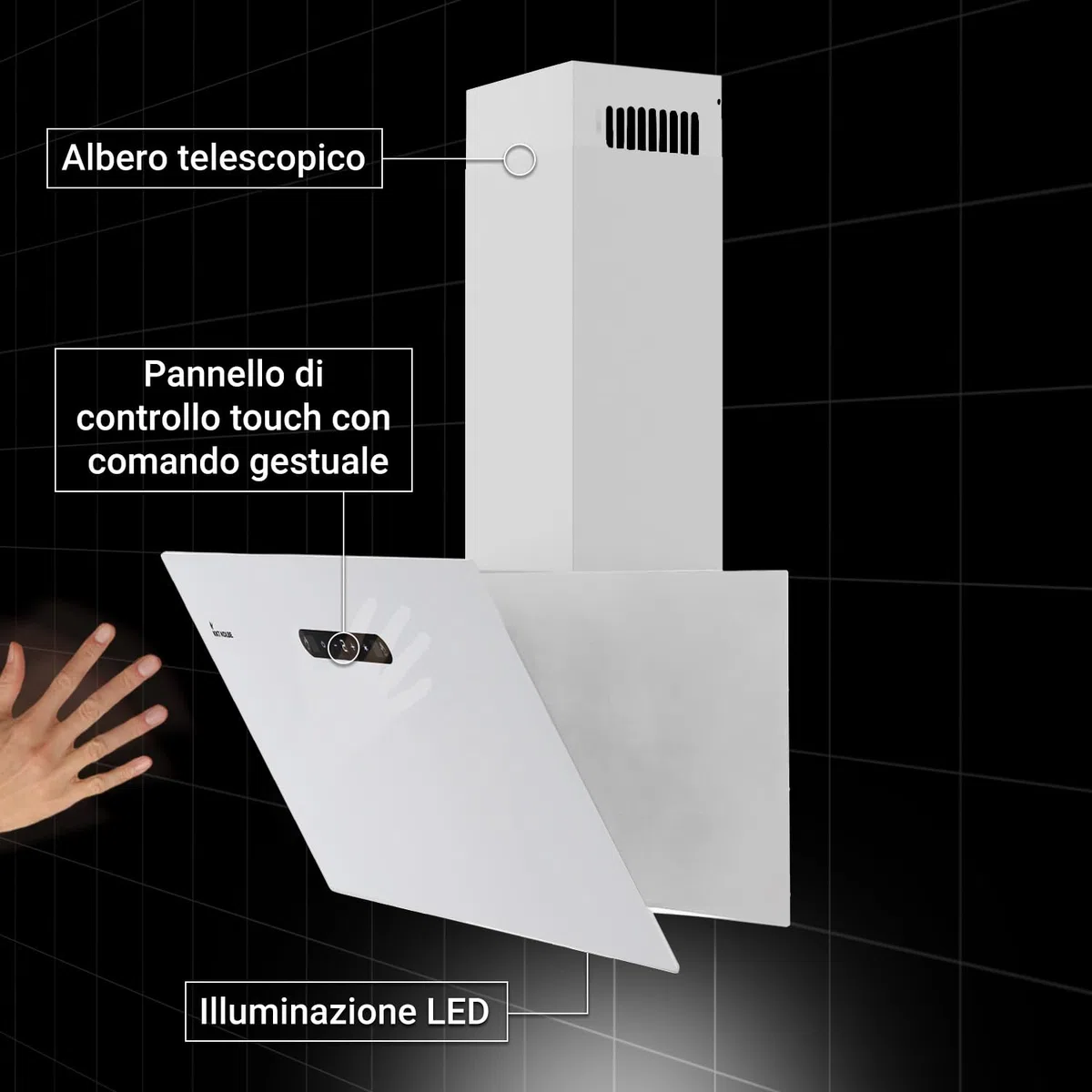 KKT KOLBE BASE6002W Cappa Aspirante 60 cm A+++ Bianco Metallo LED SensorTouch