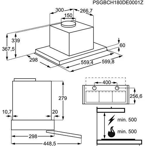 Cappa da Cucina Filtrante, Installazione Sottopensile, da 60 cm Modello Estraibile Inox LFP326X