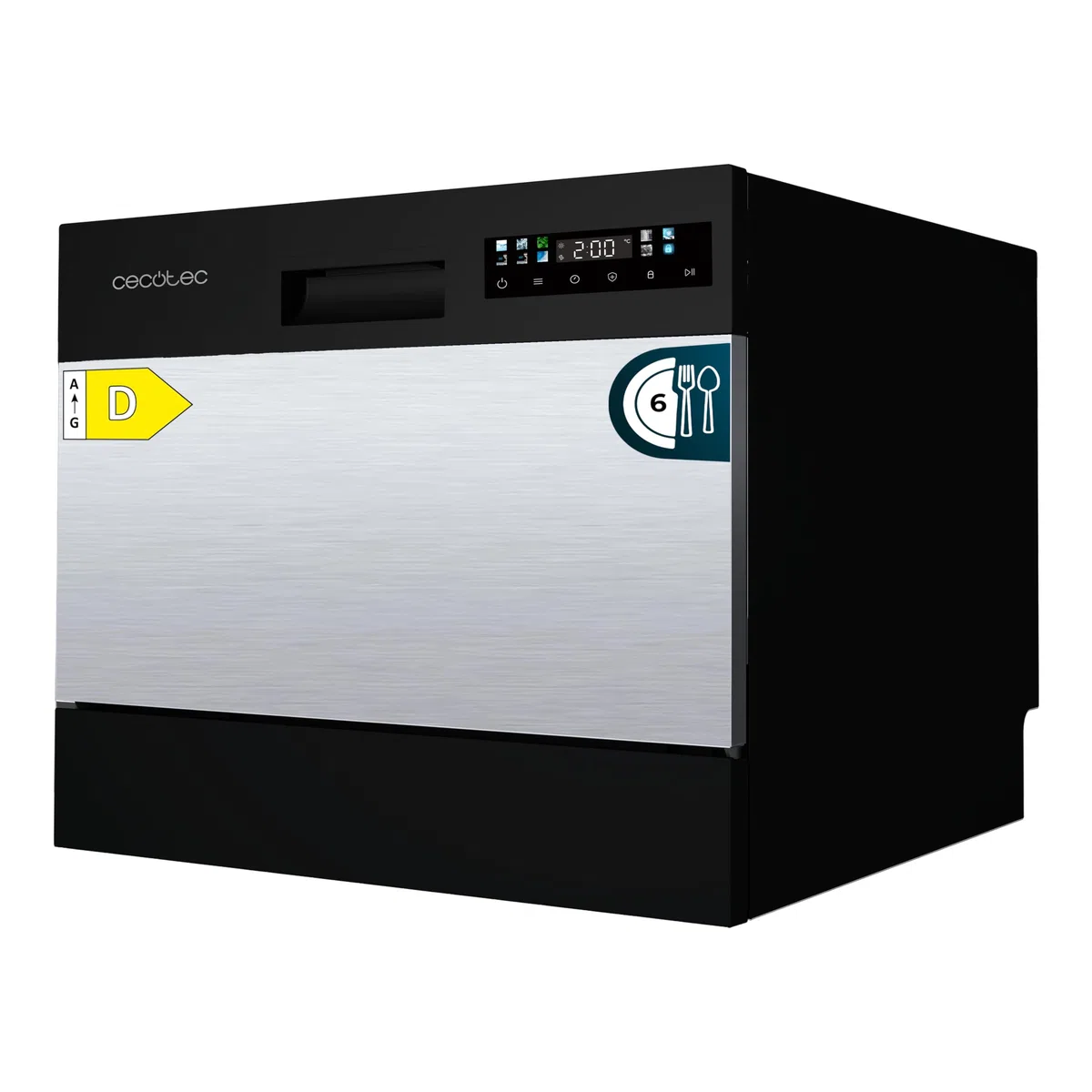 Cecotec Lavastoviglie Compatto Libero Installazione 6 posate Bolero Aguazero 2300 Inox. 6 Posate, 8 programmi, Classe D, Touch Panel a Colore, Delay Start, Funzione Pre-Wash, Dry+, Germ Shield