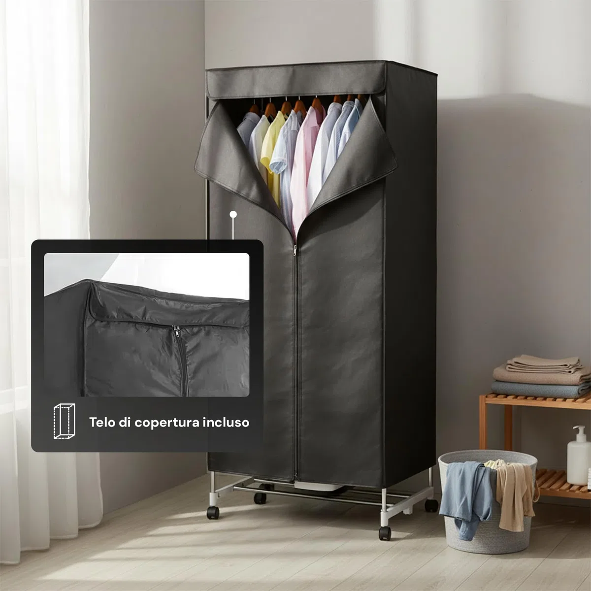 Asciugabiancheria Asciugatrice ad Aria Rettangolare 1000W con Timer 4 Ore, Telo di Copertura e Telecomando, Multiuso come Stendibiancheria Elettrico e Armadio Portatile fino a 15-20KG di Bucato