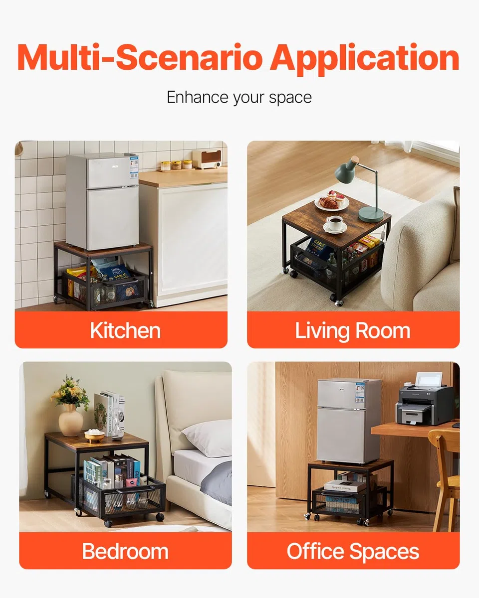 VEVOR Mini Portafrigo con Capacità di Carico di 90 kg, Tavolino da Frigo con Carrello Mobile e Ruote Girevoli, Portafrigo per Bevande per Caffè Bar, Portafrigorifero per Appartamento Marrone