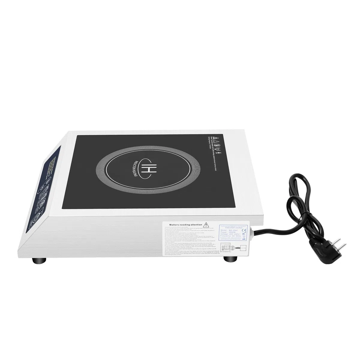 Piano cottura a induzione, 3500 W, commerciale, 11 livelli di potenza, indicatore LED, rilevamento automatico, piano cottura professionale in acciaio inox con bobina di rame e portata 75 kg, per