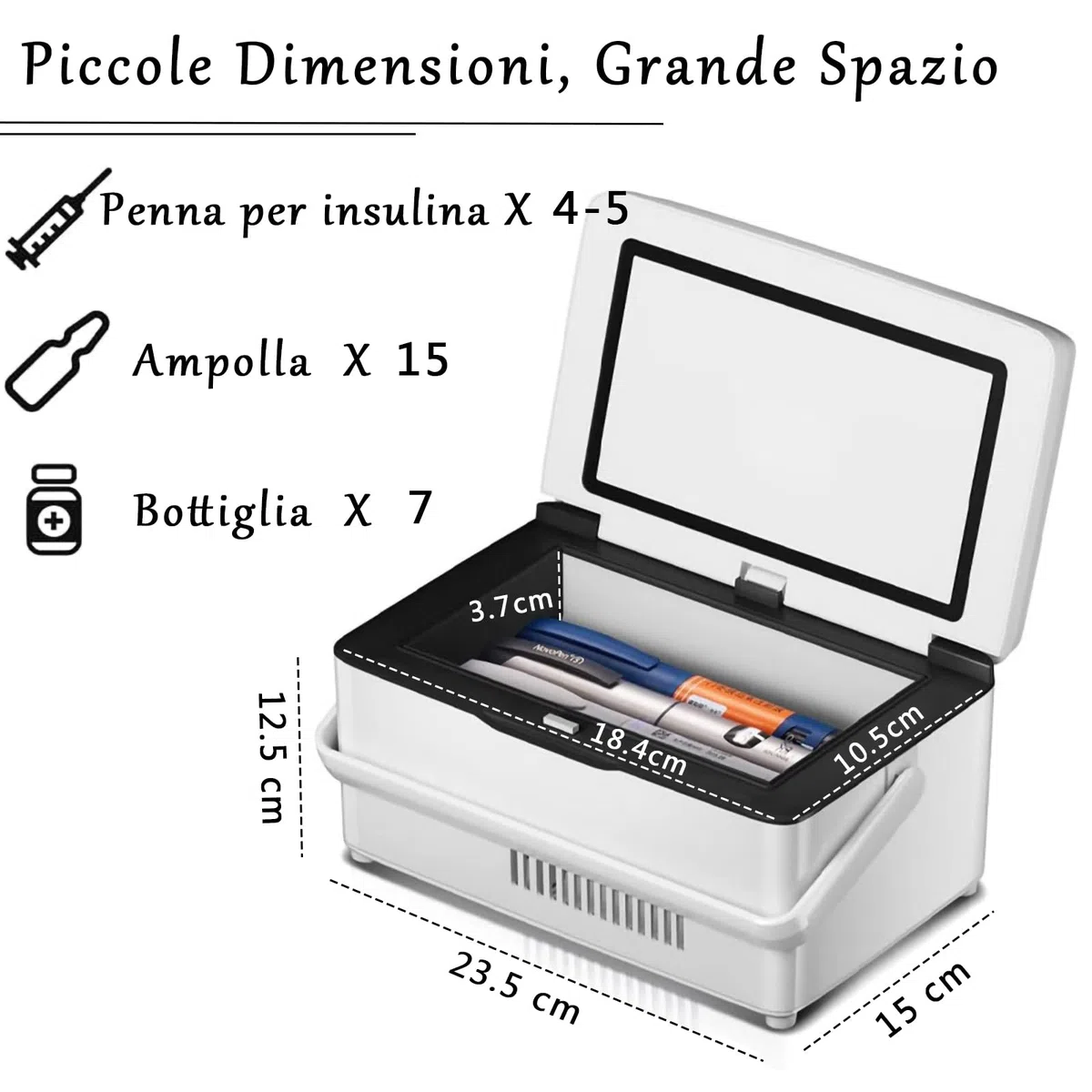 Frigorifero per medicinali, scatola frigo per insulina portatile con 3 batterie, mini termostato ampio spazio di refrigerazione per auto, viaggi, borsa termica per uso medico domestico