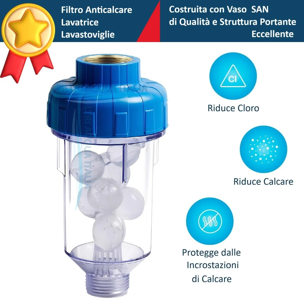 Filtro Anticalcare per Lavatrice e Lavastoviglie + Ricariche di Polifosfato da 1,5 kg (10 ricariche) Attacchi in ottone 3/4"