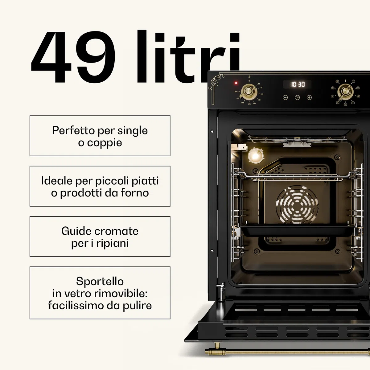 Klarstein Elizabeth Slim - Forno da Incasso, 49L, 9 Funzioni, Pulizia a Vapore, Timer Digitale, Forno Elettrico Ventilato, Sportello Rimovibile, Classe Energetica A, Design Nero, 45cm