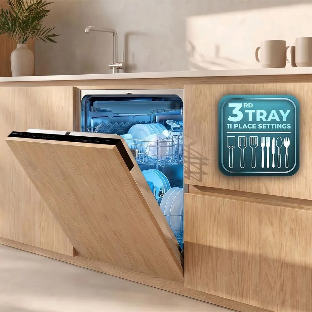 Cecotec Lavastoviglie da Incasso 45 cm Bolero Aguazero 4270 Full-BI. 11 Coperti, 6 Programmi, Classe D, Inverter Plus Duo, Pannello Touch, FloorView Light, Super Dry, Half Load, Save+, AutoClean