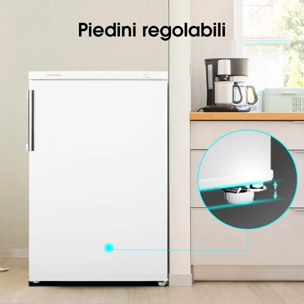 Hisense FV105D4BW21 Congelatore Sottotavolo Monoporta, 3 Cassetti, 82 Litri, 40 Decibel, Bianco, 57.5 x 56 x 84.5