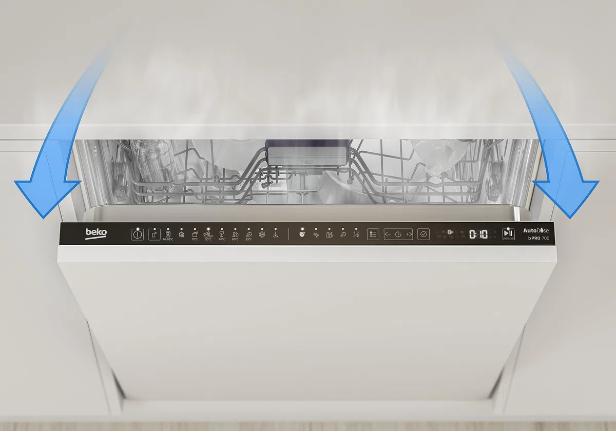 Beko BDIN38440 - Lavastoviglie da incasso, 60 cm, completamente integrato, per 14 soffitti su misura, 3 lavelli, 5 temperature, velocità+, asciugatura SteamGloss, CornerIntense, TrayWash