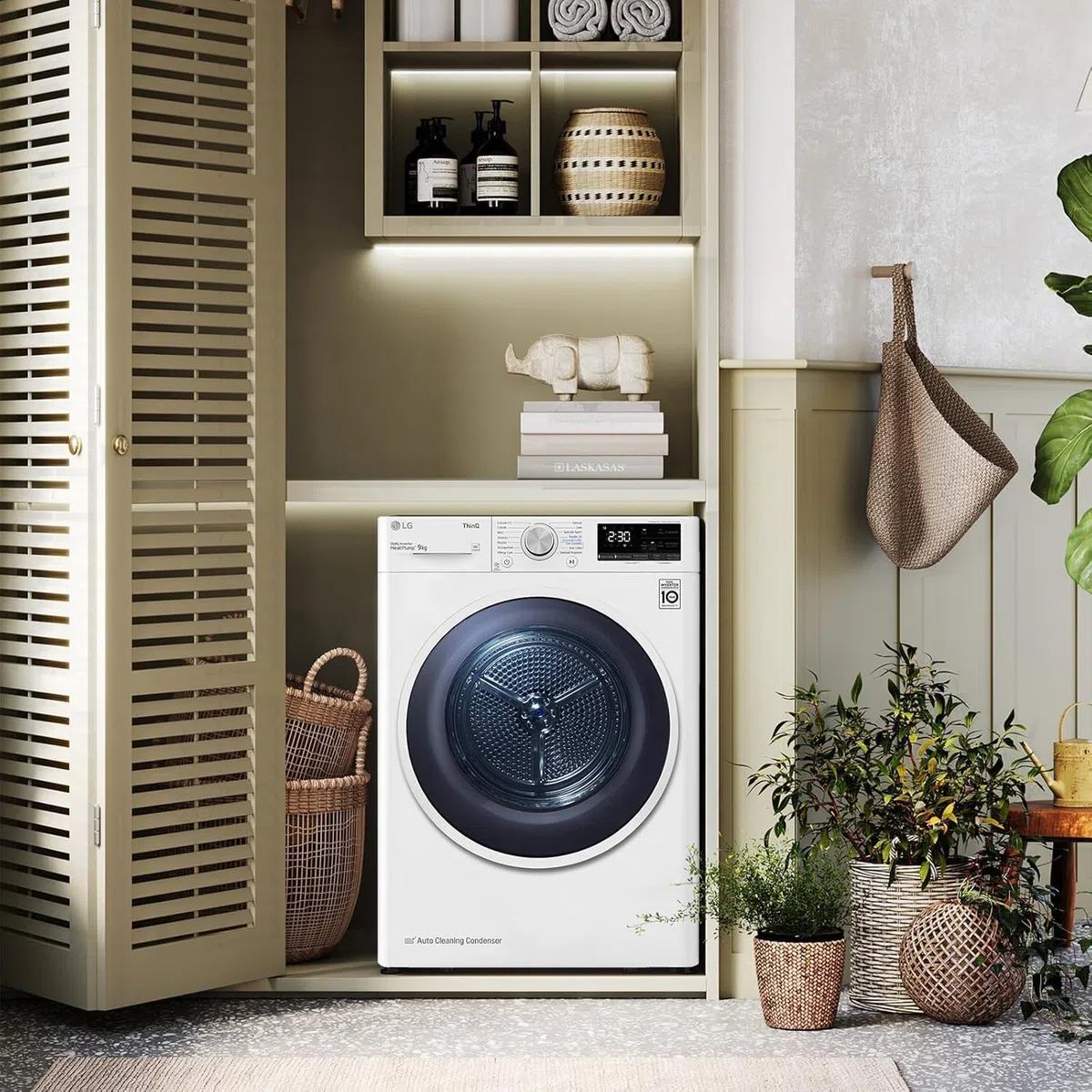 LG RH90V9AVHN Asciugatrice Smart a Carica Frontale 9 Kg, Classe C, Condensazione con Pompa di Calore, Wi-Fi con SmartThinQ, Eco Hybrid, Allergy Care, 60 x 69 x 85 cm - Bianco