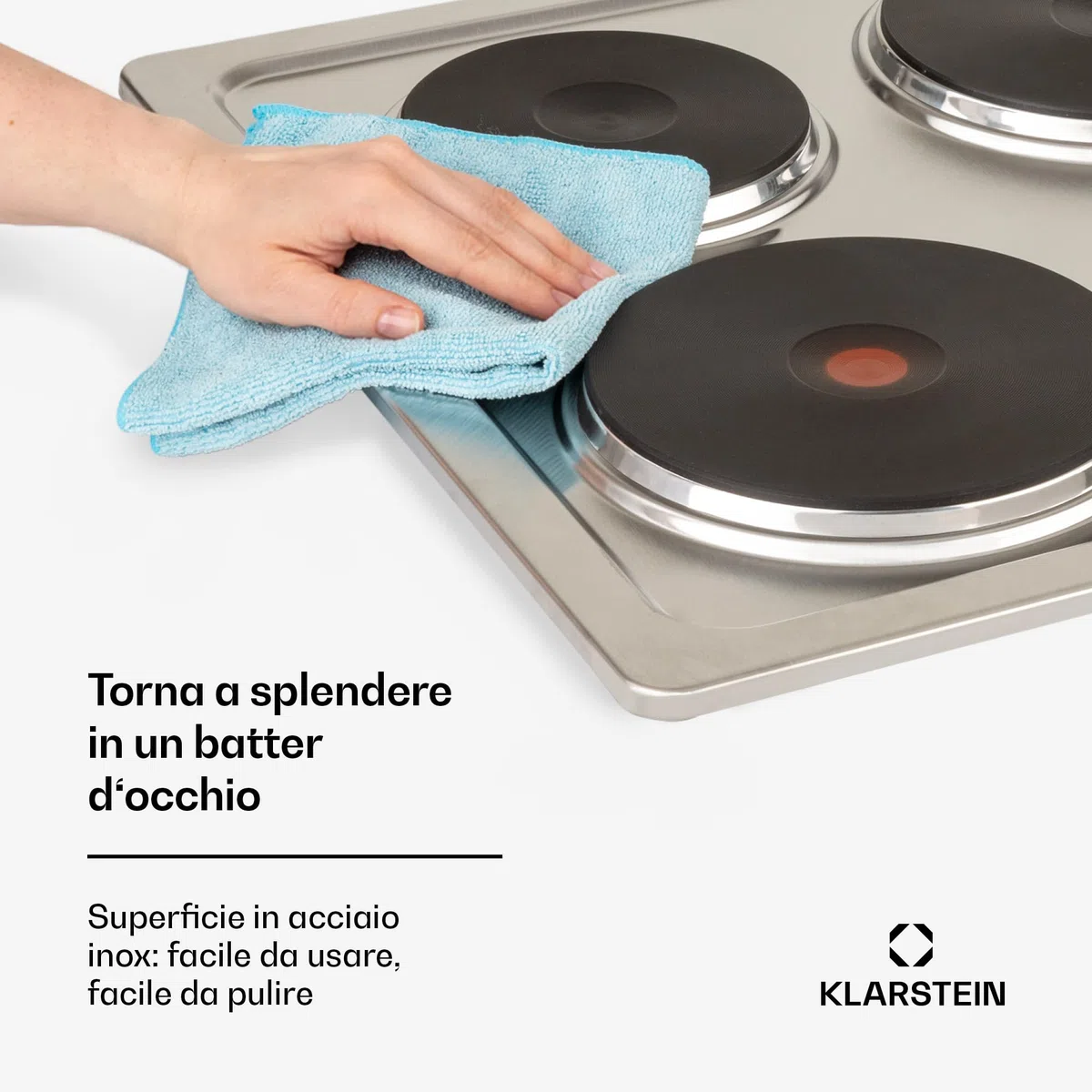 KLARSTEIN Appetito 4 - Piano Cottura a Incasso, 4 Piastre/Zone, 5500 Watt, Indicazione Calore Residuo, Manopole, 6 Livelli di Potenza, Elettrico, Acciaio Inox, Argento