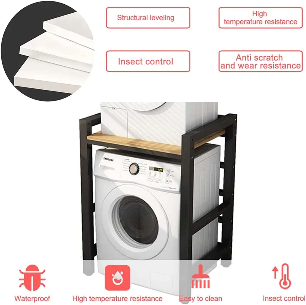 Delorm Lavatrice Scaffale Tamburo Lavastoviglie Ripiano Di Stoccaggio Piano 2 Livelli Asciugatrice Superiore Impilabile Rack Adatto Per Bagno, Cucina, Balcone, Lavanderia, Capacità Portante 300kg